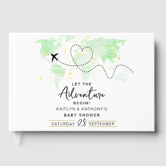 "Laat het avontuur beginnen!" Travel Map Baby show Gastenboek (Voorkant)