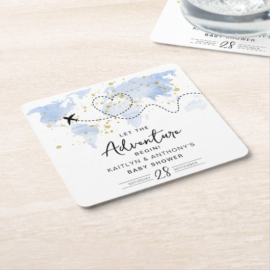 "Laat het avontuur beginnen!" Travel Map Baby show Kartonnen Onderzetters (Schuin)