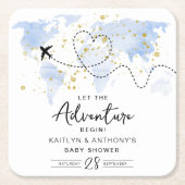 "Laat het avontuur beginnen!" Travel Map Baby show Kartonnen Onderzetters (Voorkant)