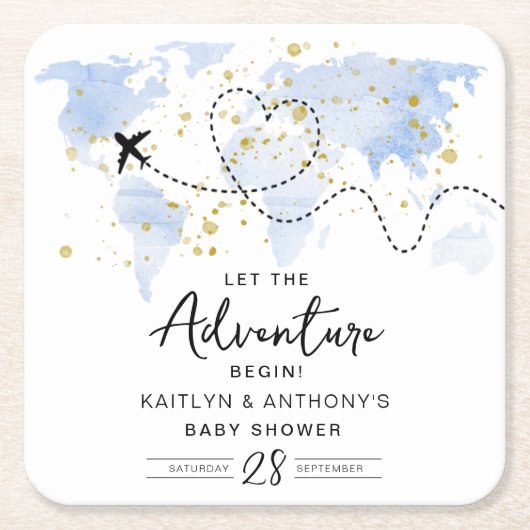 "Laat het avontuur beginnen!" Travel Map Baby show Kartonnen Onderzetters (Voorkant)