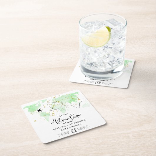 "Laat het avontuur beginnen!" Travel Map Baby show Kartonnen Onderzetters (Insitu)