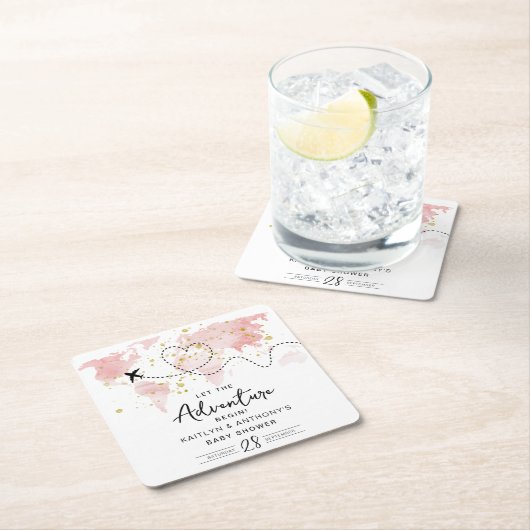 "Laat het avontuur beginnen!" Travel Map Baby show Kartonnen Onderzetters (Insitu)