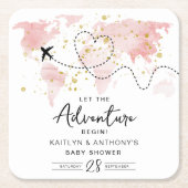 "Laat het avontuur beginnen!" Travel Map Baby show Kartonnen Onderzetters (Voorkant)