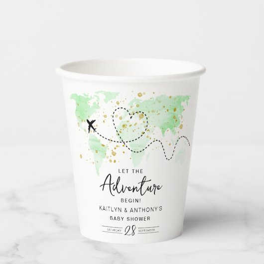 "Laat het avontuur beginnen!" Travel Map Baby show Papieren Bekers (Voorkant)