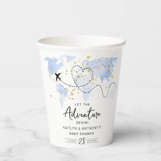 "Laat het avontuur beginnen!" Travel Map Baby show Papieren Bekers (Achterkant)