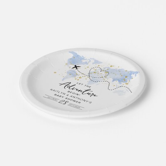 "Laat het avontuur beginnen!" Travel Map Baby show Papieren Bordje (Gekanteld)