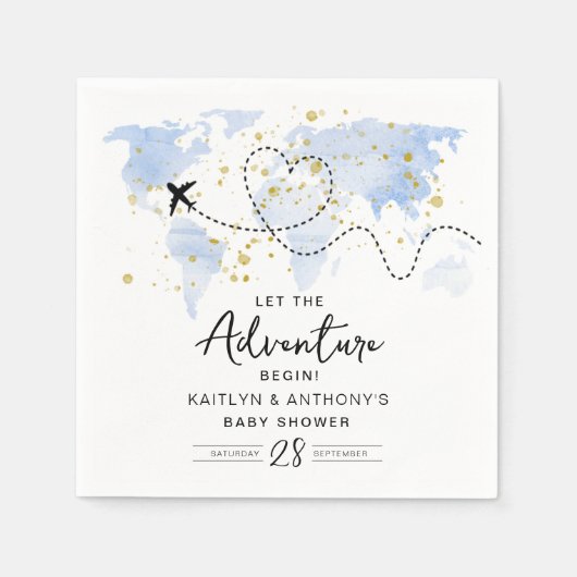 "Laat het avontuur beginnen!" Travel Map Baby show Servet (Voorkant)
