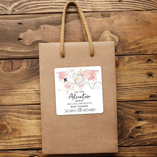 "Laat het avontuur beginnen!" Travel Map Baby show Vierkante Sticker