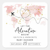 "Laat het avontuur beginnen!" Travel Map Baby show Vierkante Sticker (Voorkant)