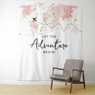 "Laat het avontuur beginnen!" Travel Map Baby show Wandkleed