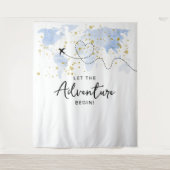 "Laat het avontuur beginnen!" Travel Map Baby show Wandkleed (Voorkant)