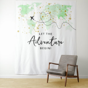 "Laat het avontuur beginnen!" Travel Map Baby show Wandkleed