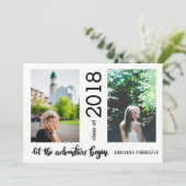 Laat het avontuur beginnen twee Foto's Afstuderen Kaart (Staand voorkant)