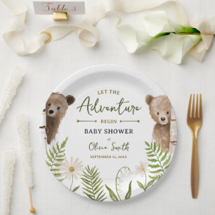 Laat het Avontuur Beginnen Tweeling Beer Baby Show Papieren Bordje