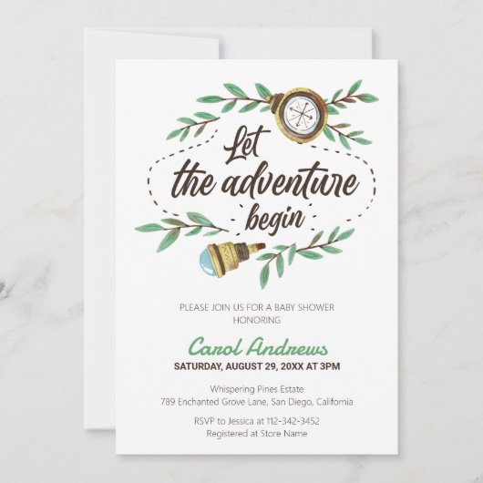 Laat het avontuur beginnen Waterverf Baby shower Kaart (Voorkant)
