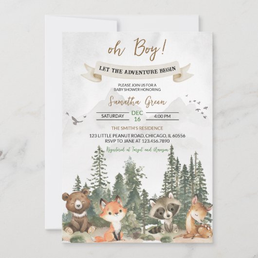 Laat het avontuur beginnen Woodland Baby shower Kaart (Voorkant)
