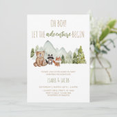 Laat het avontuur beginnen Woodland Baby shower Kaart (Staand voorkant)