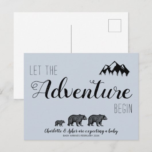 Laat het avontuur beginnen Woodland Beren Zwangers Aankondigingskaart (Voorkant / Achterkant)