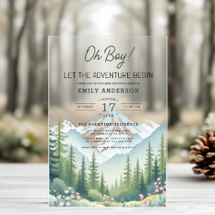 Laat het Avontuur Beginnen Woodland Bos Baby Showe Acryl Uitnodigingen