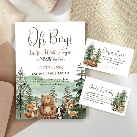 Laat het avontuur beginnen Woodland Boy Baby showe Kaart