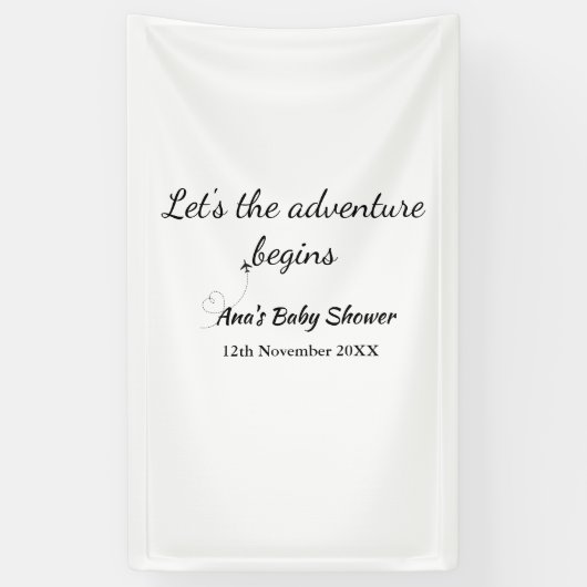 Laat het avontuur begint baby shower Naam toevoege Spandoek (Verticaal)