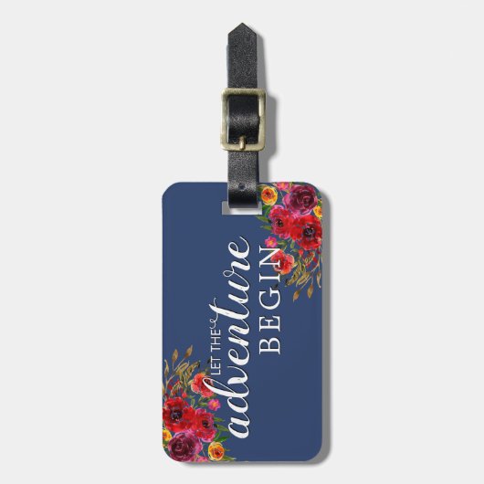 Laat het avontuur Floral beginnen Bagagelabel (Voorkant verticaal)