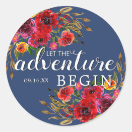 Laat het avontuur Floral w Datum beginnen Ronde Sticker