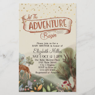 Laat het avontuur met Baby shower van het Bos begi Flyer