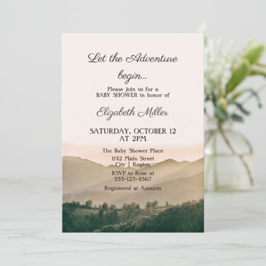 Laat het avontuur met Genderneutraal Baby shower b Kaart (Staand voorkant)