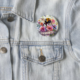 Laat het Bij Zijn – Waterverf Hommeltje Lente Bloe Ronde Button 5,7 Cm