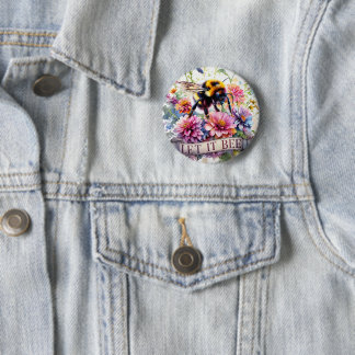 Laat het Bij Zijn – Waterverf Hommeltje Lente Bloe Ronde Button 5,7 Cm