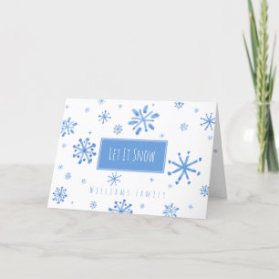 Laat het Blauwe Snowflakes Familienaam Sneeuwgroev Feestdagen Kaart