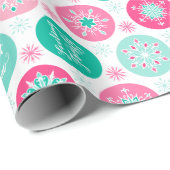 Laat het Blauwgroen sneeuwvlokken sneeuwroze Cadeaupapier (Rol Hoek)