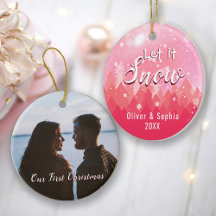 Laat het eerst Kerstmis foto roze sneeuwen