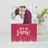 Laat het eerst sneeuw rood wit eerste kerst sneeuw feestdagenkaart (Staand voorkant)