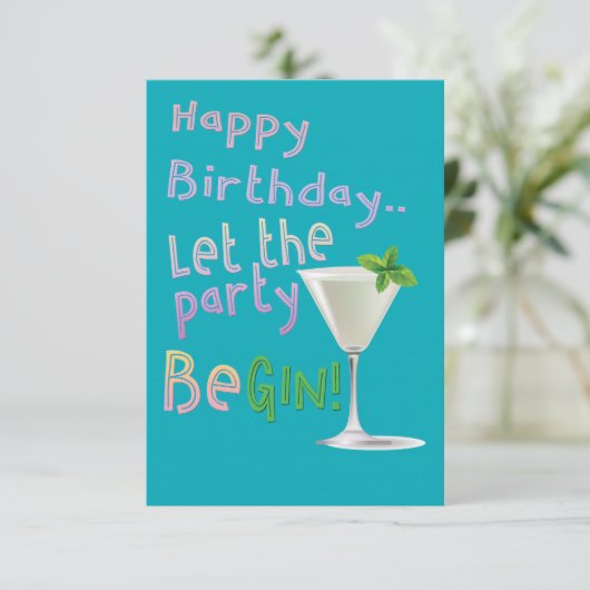 laat het feest beginnen met gin! kaart (Staand voorkant)