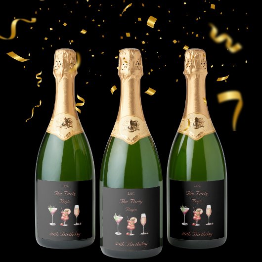 Laat het feest beginnen Volwassenen 40e verjaardag Sparkling Wijnetiket