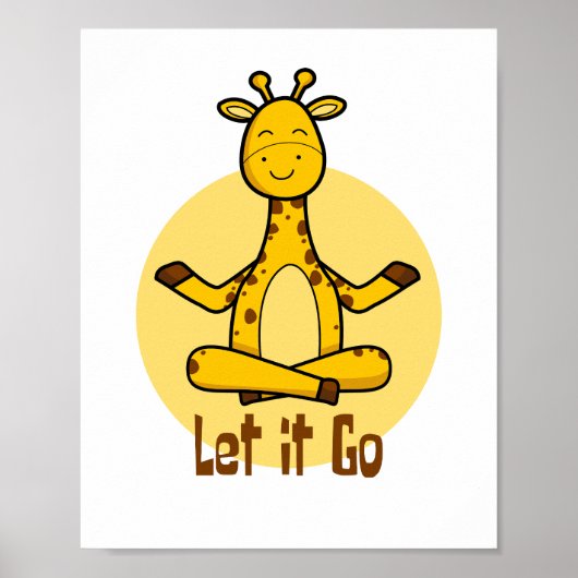 Laat het gaan Kawaii giraffe die yoga geel oefent Poster (Voorkant)