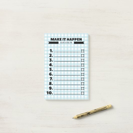 Laat het gebeuren Blue Gingham to do lijst Post-it® Notes (Op bureau)