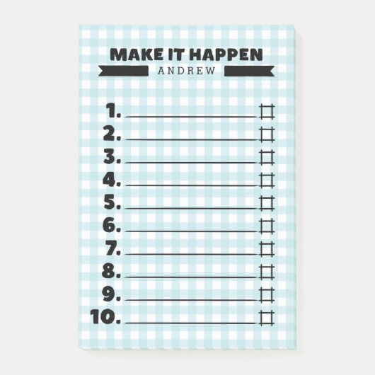 Laat het gebeuren Blue Gingham to do lijst Post-it® Notes (Voorkant)