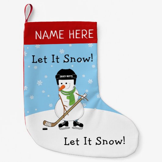 Laat het Gepersonaliseerde Hockey Snowman sneeuwen Kleine Kerstsok (Voorkant)