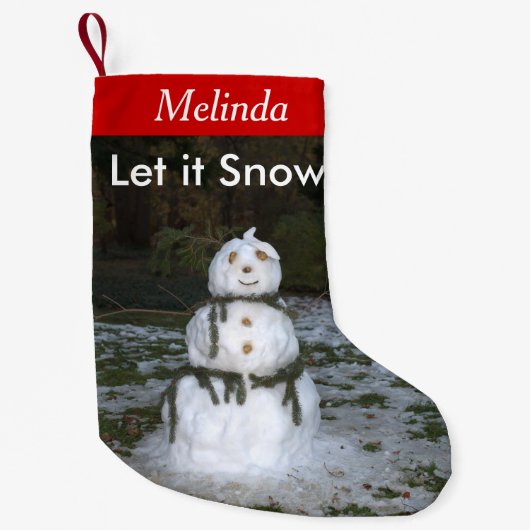 Laat het Gepersonaliseerde Naam Snowman Stockings Kleine Kerstsok (Voorkant)