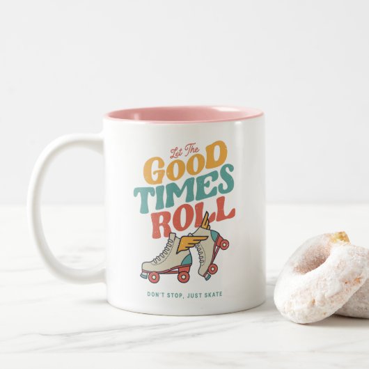 LAAT HET GOEDE TIMES ROL 80'S SCHAATS VAN DE RETRO TWEEKLEURIGE KOFFIEMOK (Met donut)
