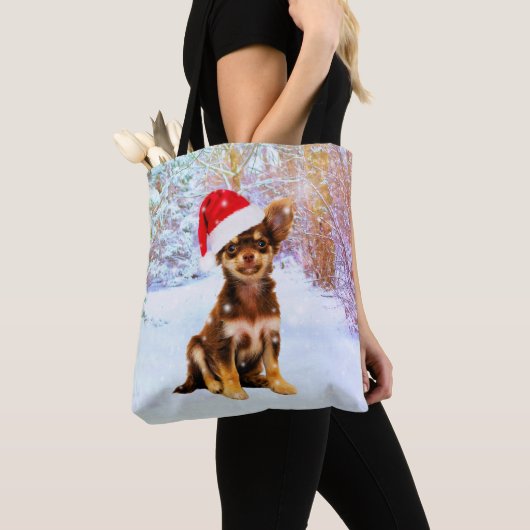 Laat het met Kerstmis feestdag doen Chihuahua Dog Tote Bag (Dichtbij)