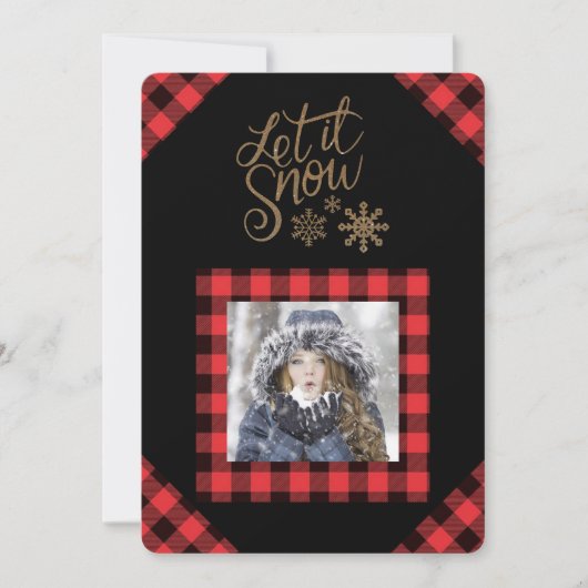 Laat het nu rode Buffalo's Sneeuwen Fotovakantieka Feestdagenkaart (Voorkant)