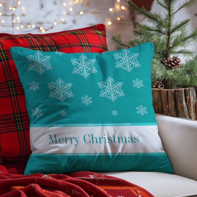 Laat het nu Sneeuwfeest Pillow, Aqua Kussen (Aqua Let it Snow Holiday Throw Pillow)