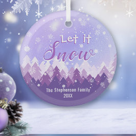 Laat het Paarse sneeuwbos vrolijk kerstfeest Glas Ornament
