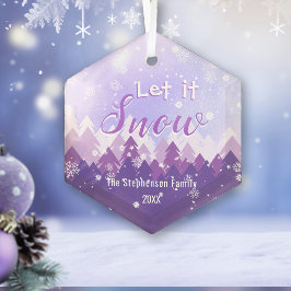 Laat het Paarse sneeuwbos vrolijk kerstfeest Glas Ornament
