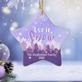 Laat het Paarse sneeuwbos vrolijk kerstfeest Keramisch Ornament