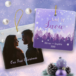 Laat het Paarse sneeuwbos vrolijk kerstfeest Keramisch Ornament